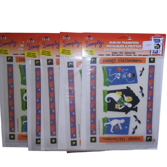 VTG Simply PLAID Happy Halloween Rub on Transfers Lot of 5 #18253 Ghosts NOS - Picture 2 of 7